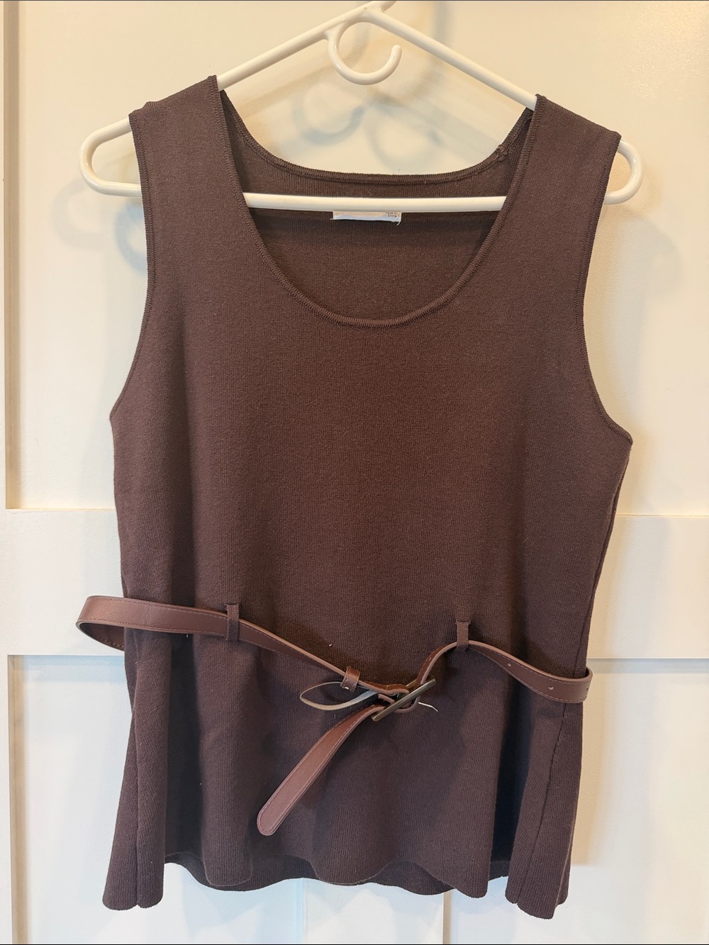 Sleeveless Brown Knit Belted Tank